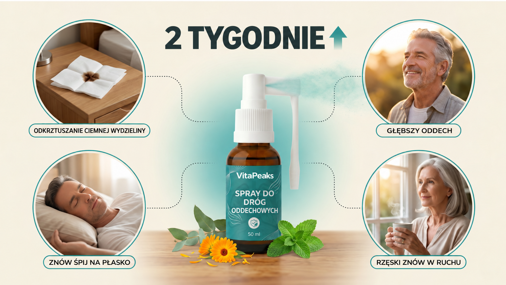 Efekty po 2 tygodniach z VitaPeaks — ciemna wydzielina, głębszy oddech, sen na płasko, rzęski znów w ruchu